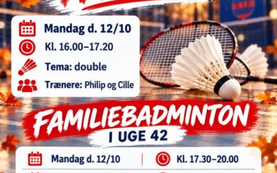 Efterårsferie: ungdomstræning og familiebadminton i uge 42